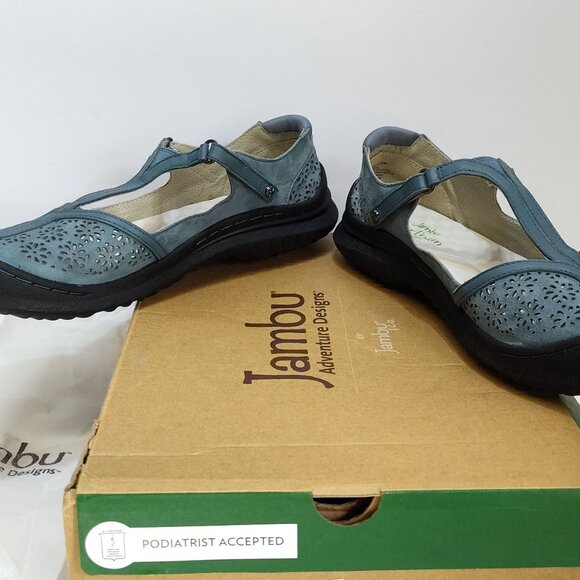 Jambu Creek Denim Daffodil Classic T-Strap Flats Mary Janes 8.5M Adjustable EUC - Picture 4 of 12